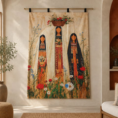 Garden Bearers Wall Tapestry hanging on wall 