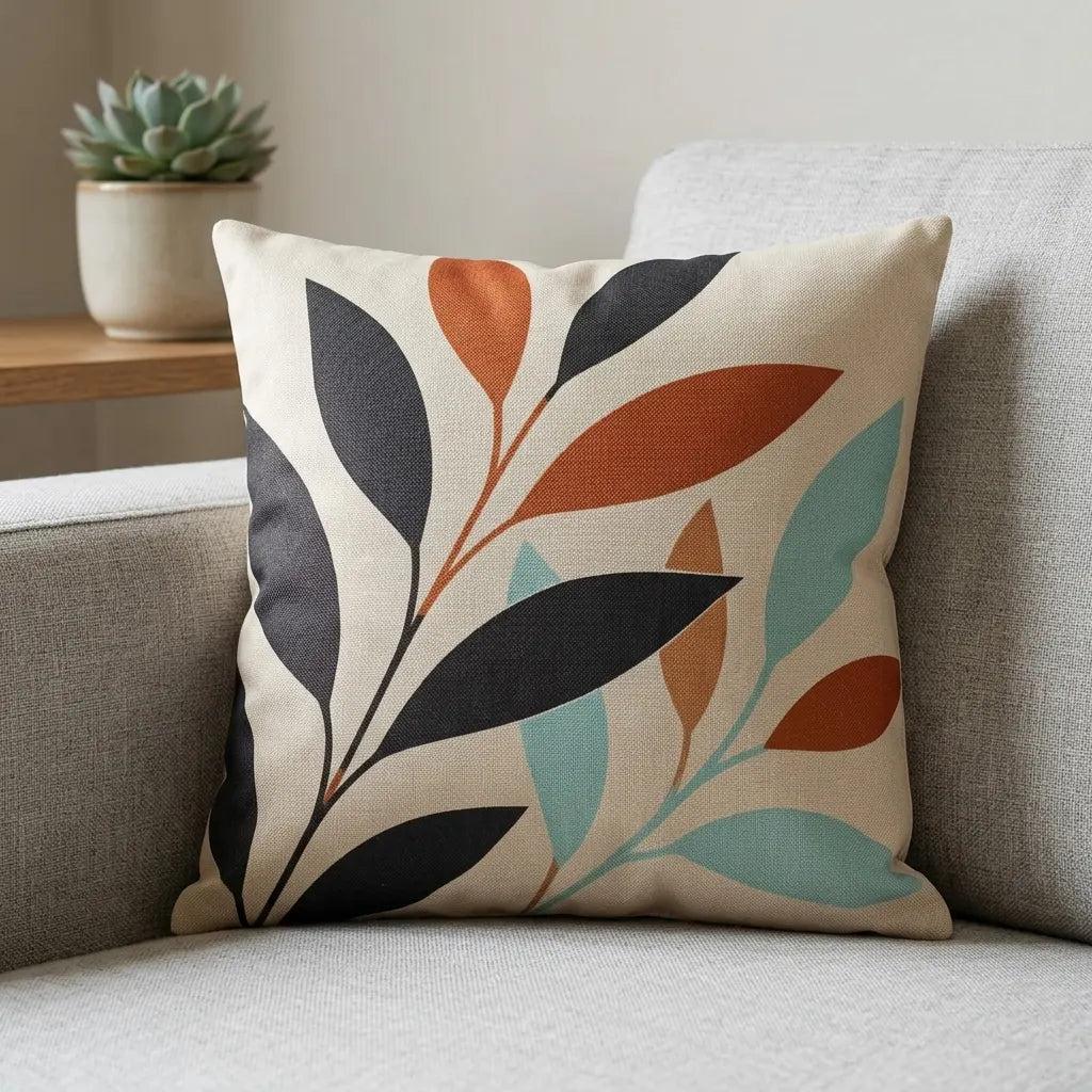 Minimal Cushion Cover With Filled Insert placed on sofa 
