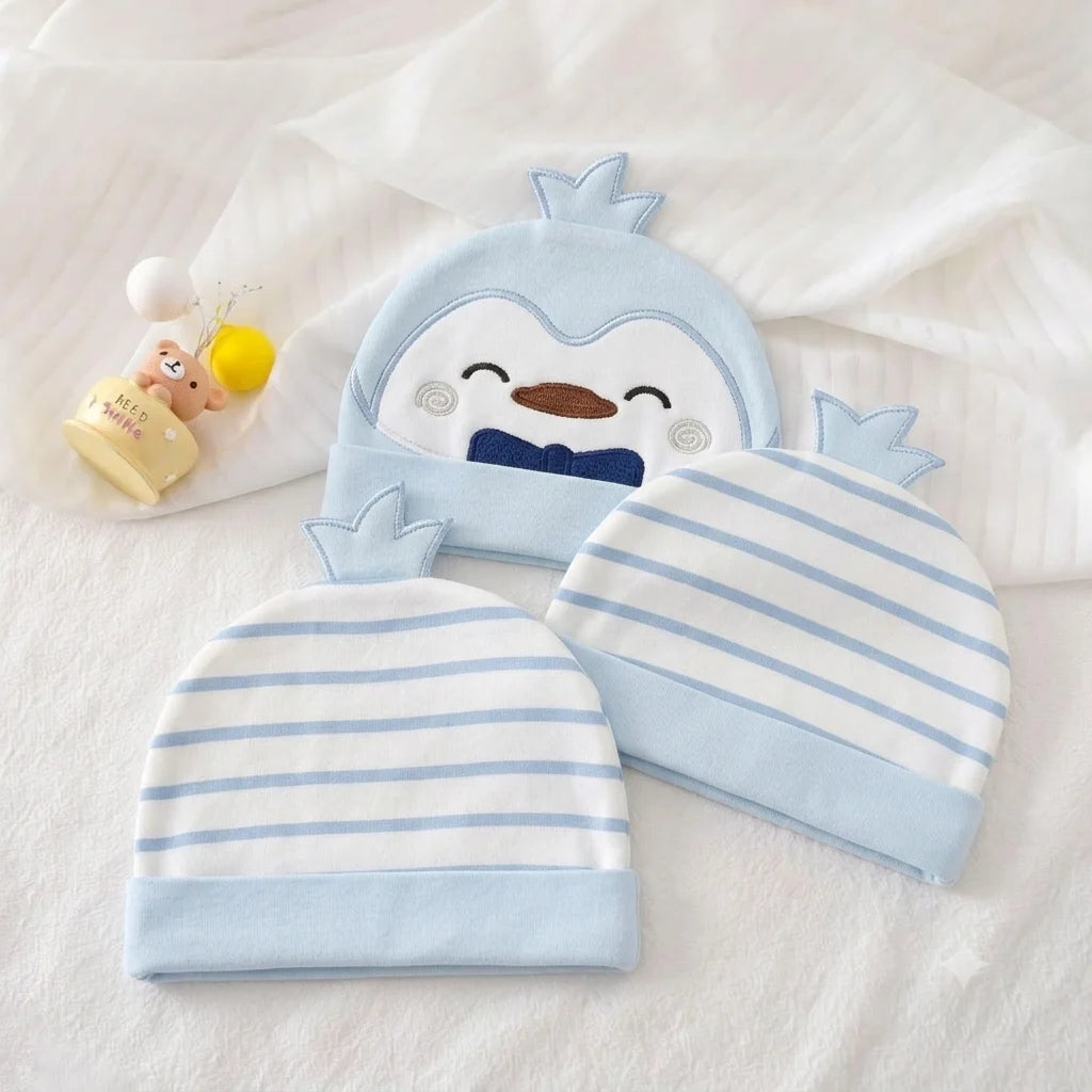 Baby Penguin Soft Cotton Cap - Pack of 3