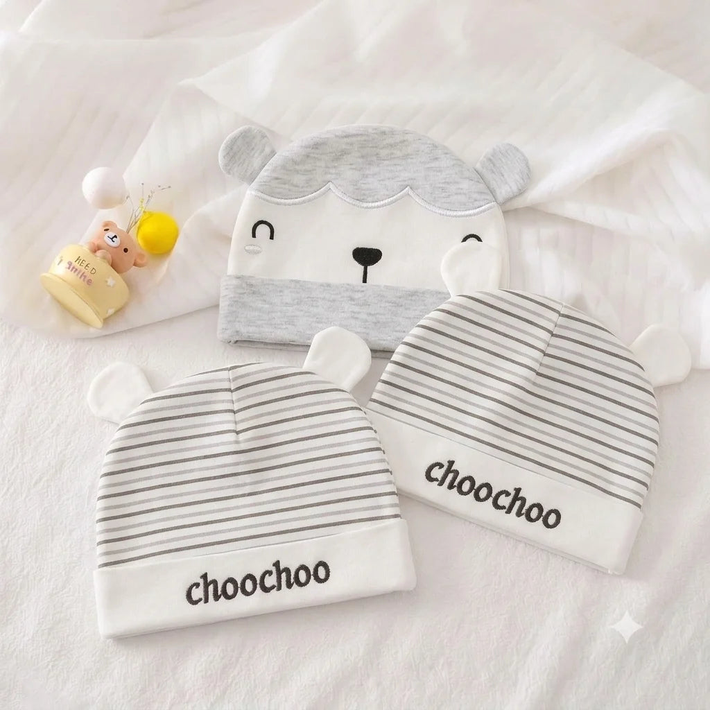 Organic Cotton Animal-Ear Baby Beanies - Pack of 3