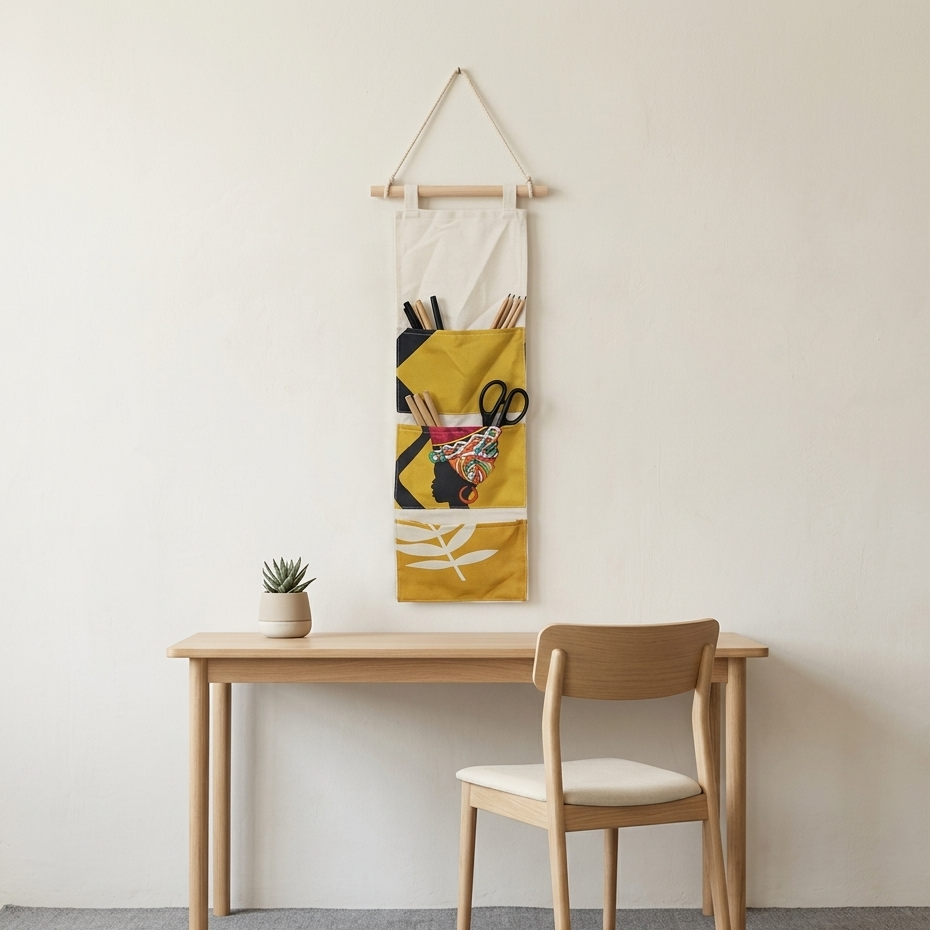 Yellow & White Wall Hanging  Wall Organizer