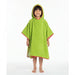 Child wearing a green dotted hooded towel poncho.