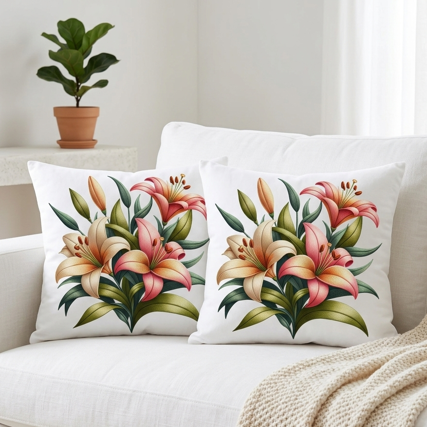 Lily's Glow Premium DTF Printed Cushion Cover Pack of 2