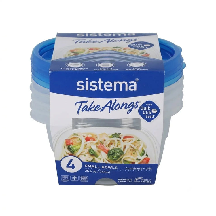 Packaged clear food-preparation bowls with blue lids.
