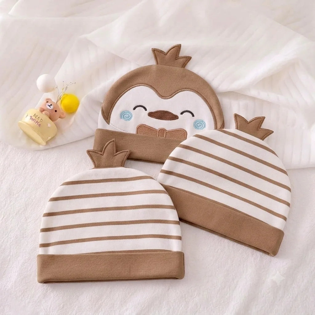 Baby Penguin Soft Cotton Cap - Pack of 3