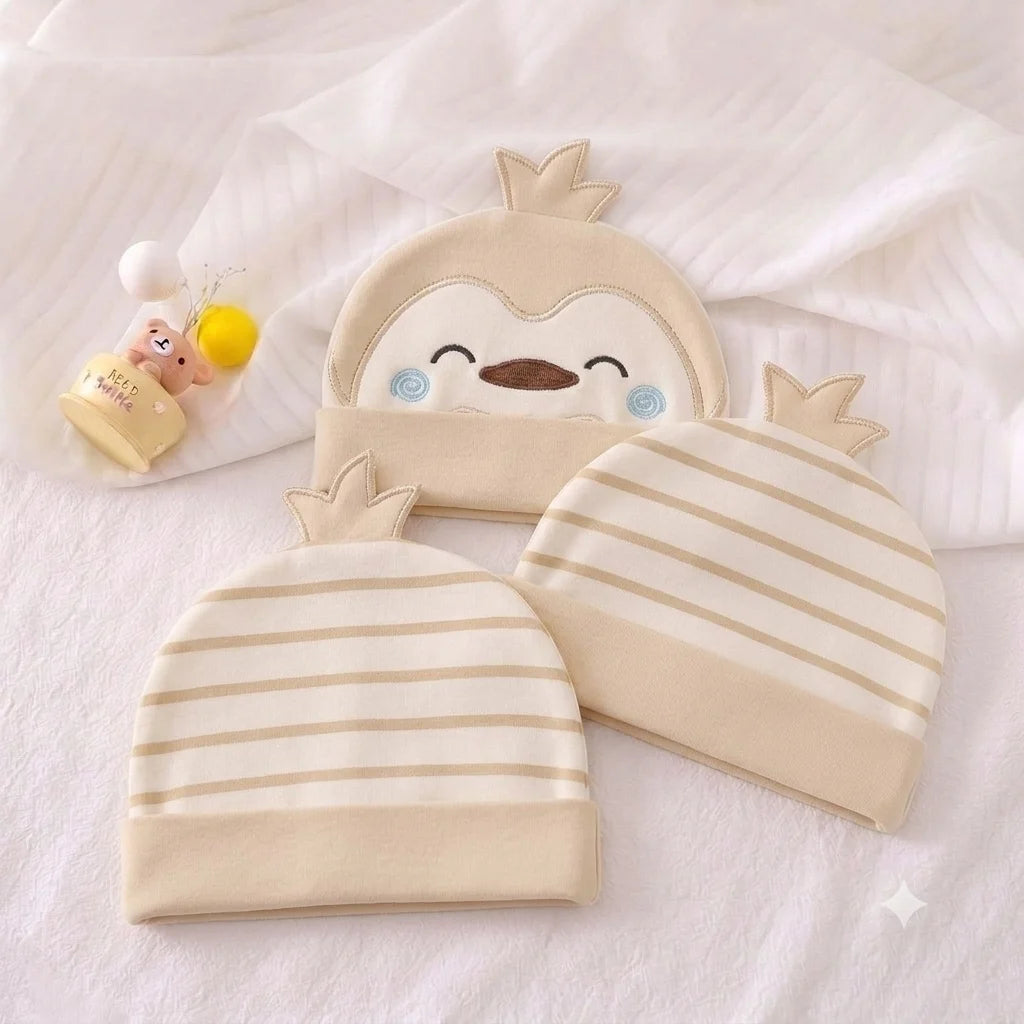 Baby Penguin Soft Cotton Cap - Pack of 3