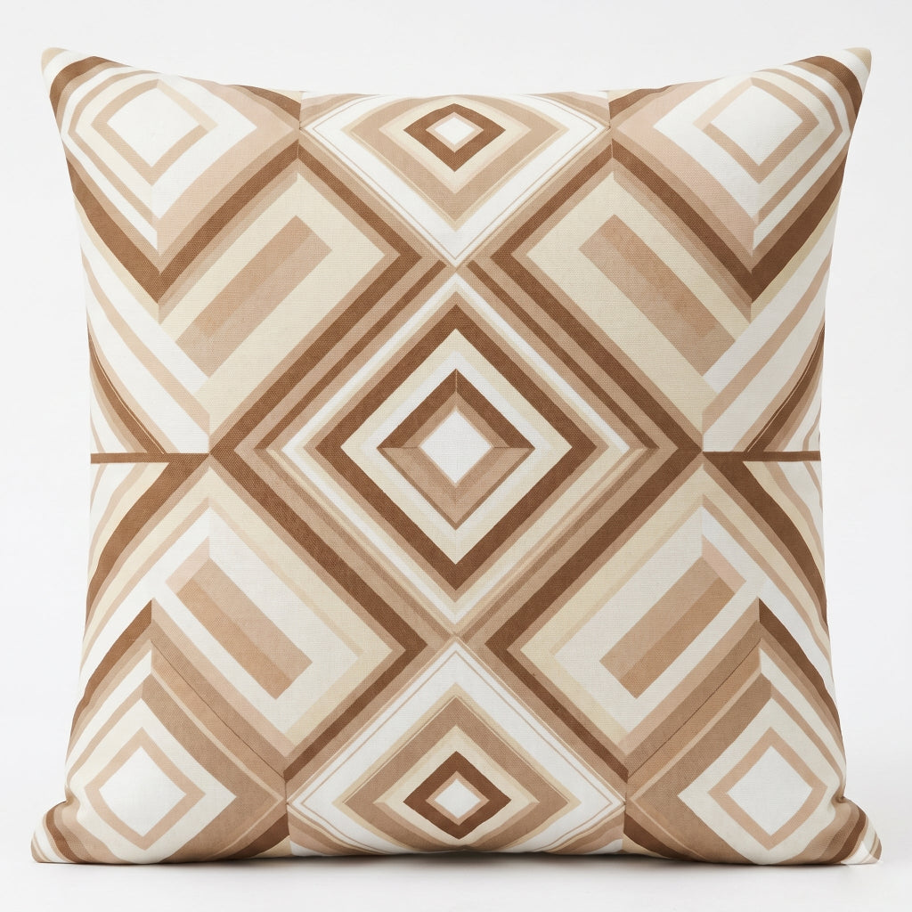 Cushion cover with large nested beige and cream diamonds.