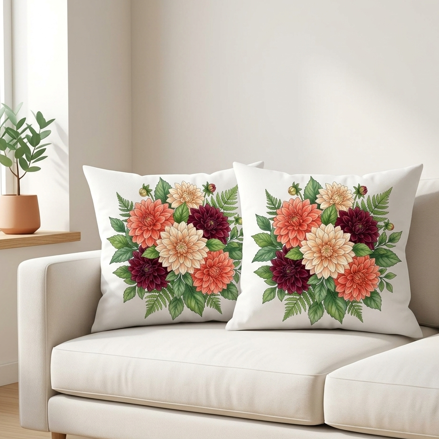 Botanical Bliss Premium DTF Printed Cushion Cover Pack of 2