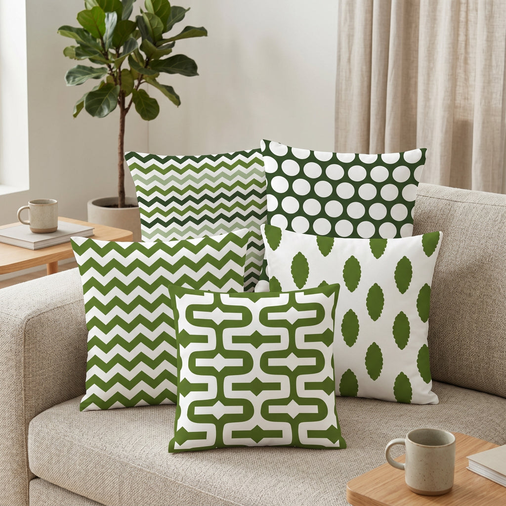 Chevron & Dot Green Cushion Covers Pack Of 5