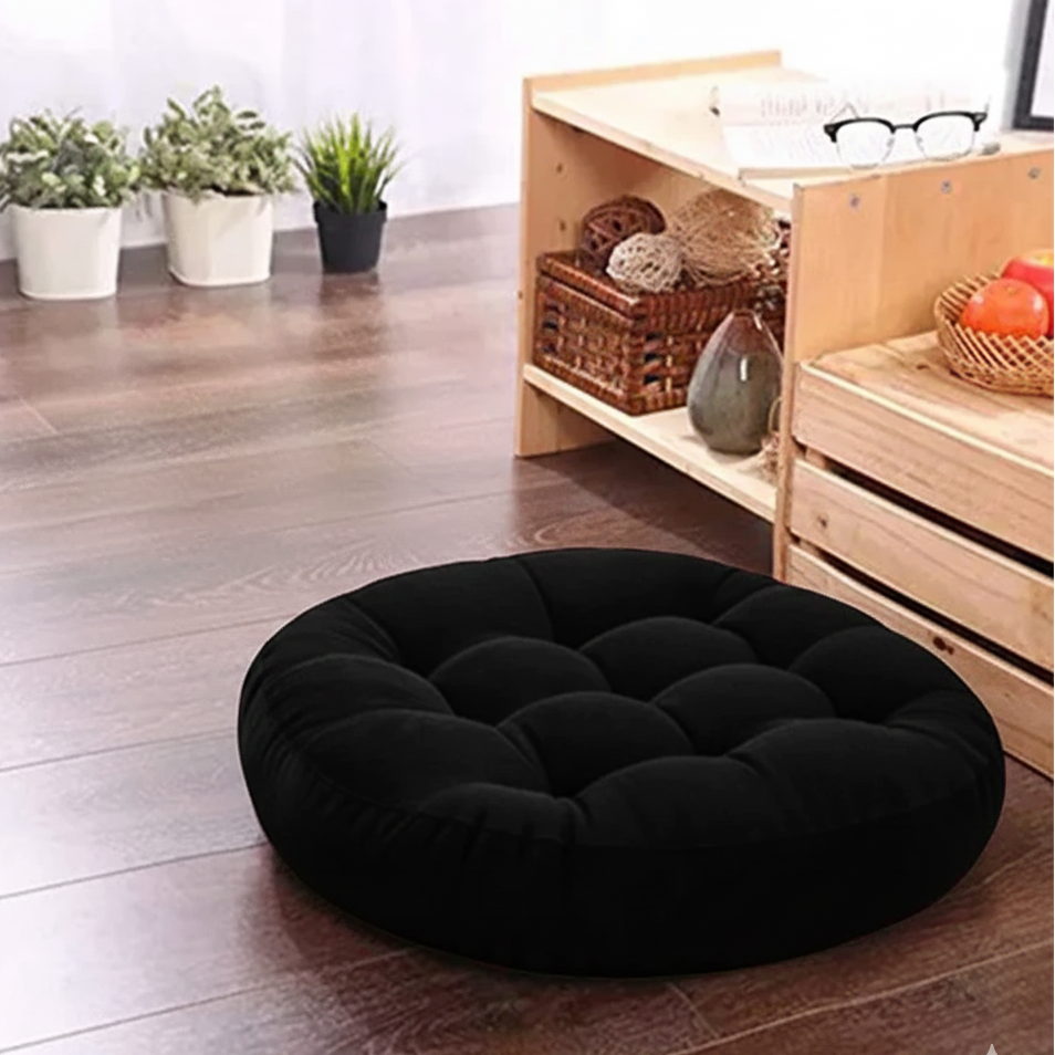 Black Single Solid Velvet Floor Filled Cushion