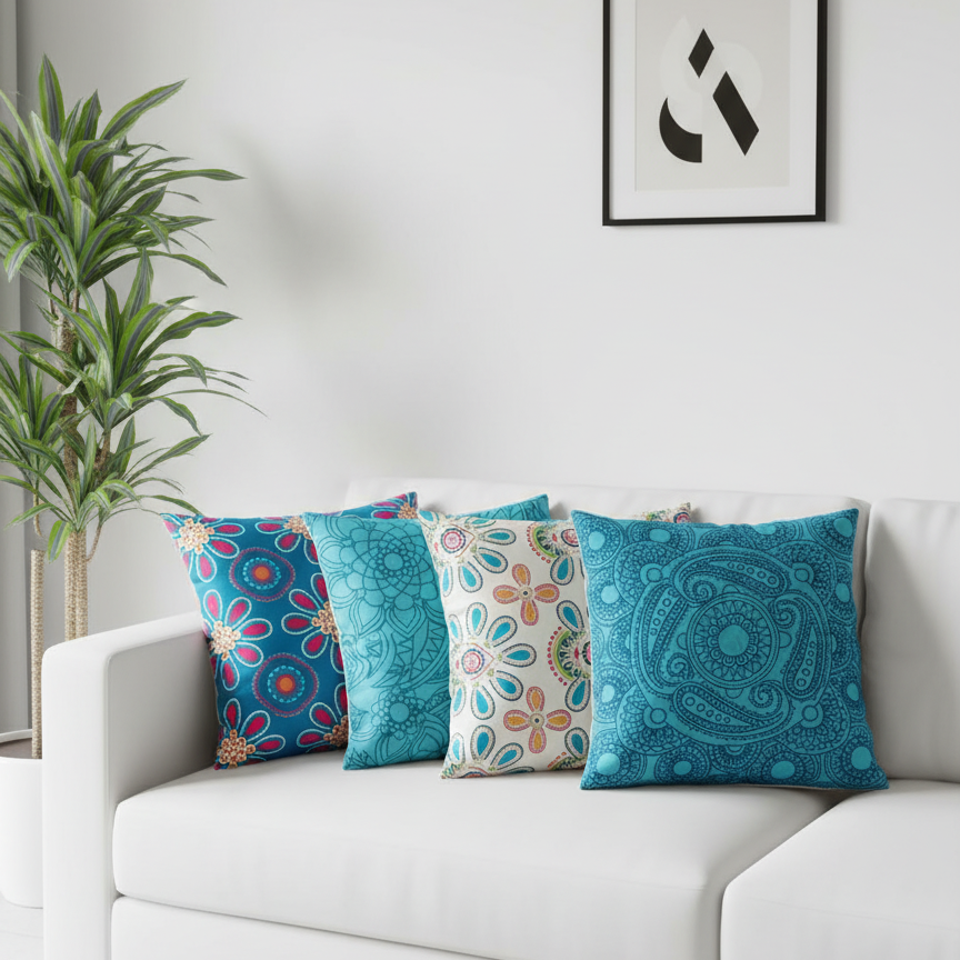 Ocean Flowers Cushion Covers Pack of 4