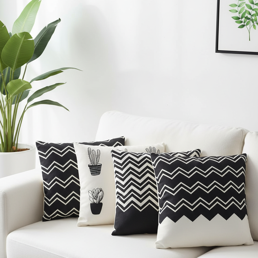 Black White Desert Cushion Covers Pack of 4