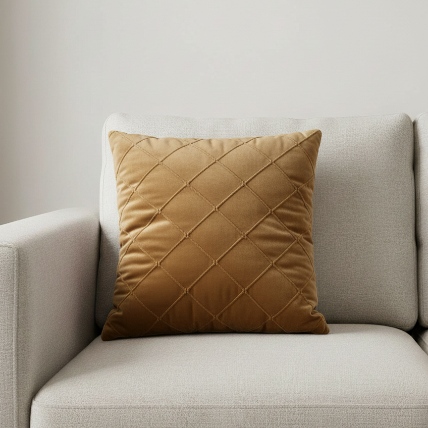 Golden Grid Velvet Cushion Cover