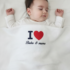 I♡Mama Baba Baby Waffle Blanke