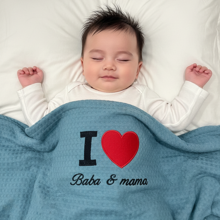 I♡Mama Baba Baby Waffle Blanket