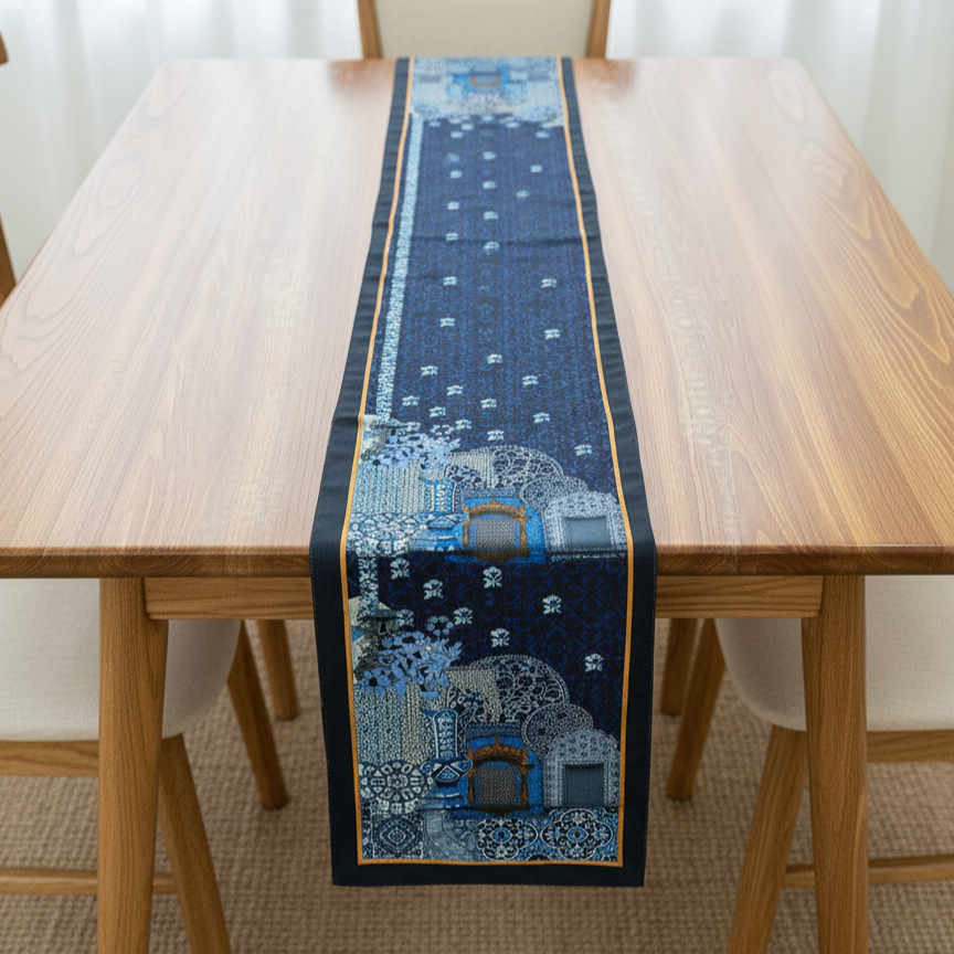 Rustic Blue Burlap Table Runner