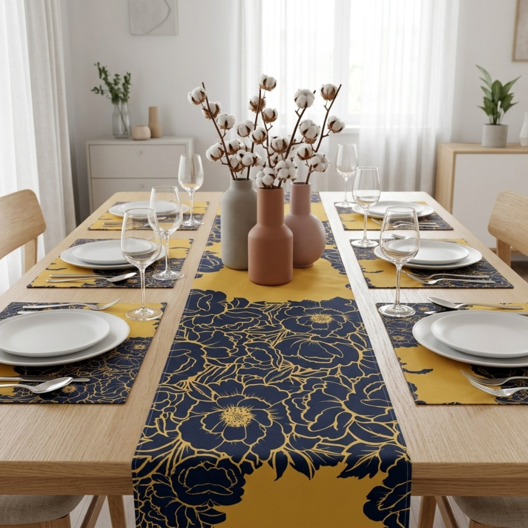 Golden Bloom Table runner with Mats