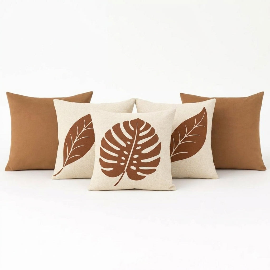 Terracotta Leaf Luxe Cushion Covers Pack of 5