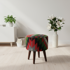 Kilim Printed Round Cone Leg Ottoman