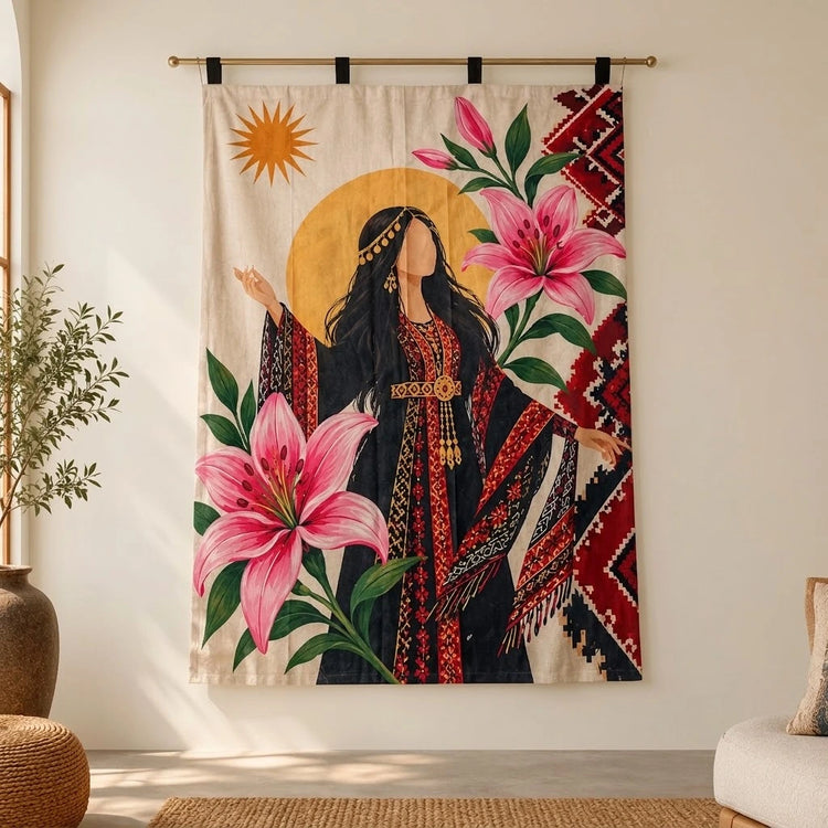 Lily Muse Wall Tapestry B-Pair hanging on a wall
