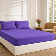 Purple Cotton Fitted Sheet Double Bed