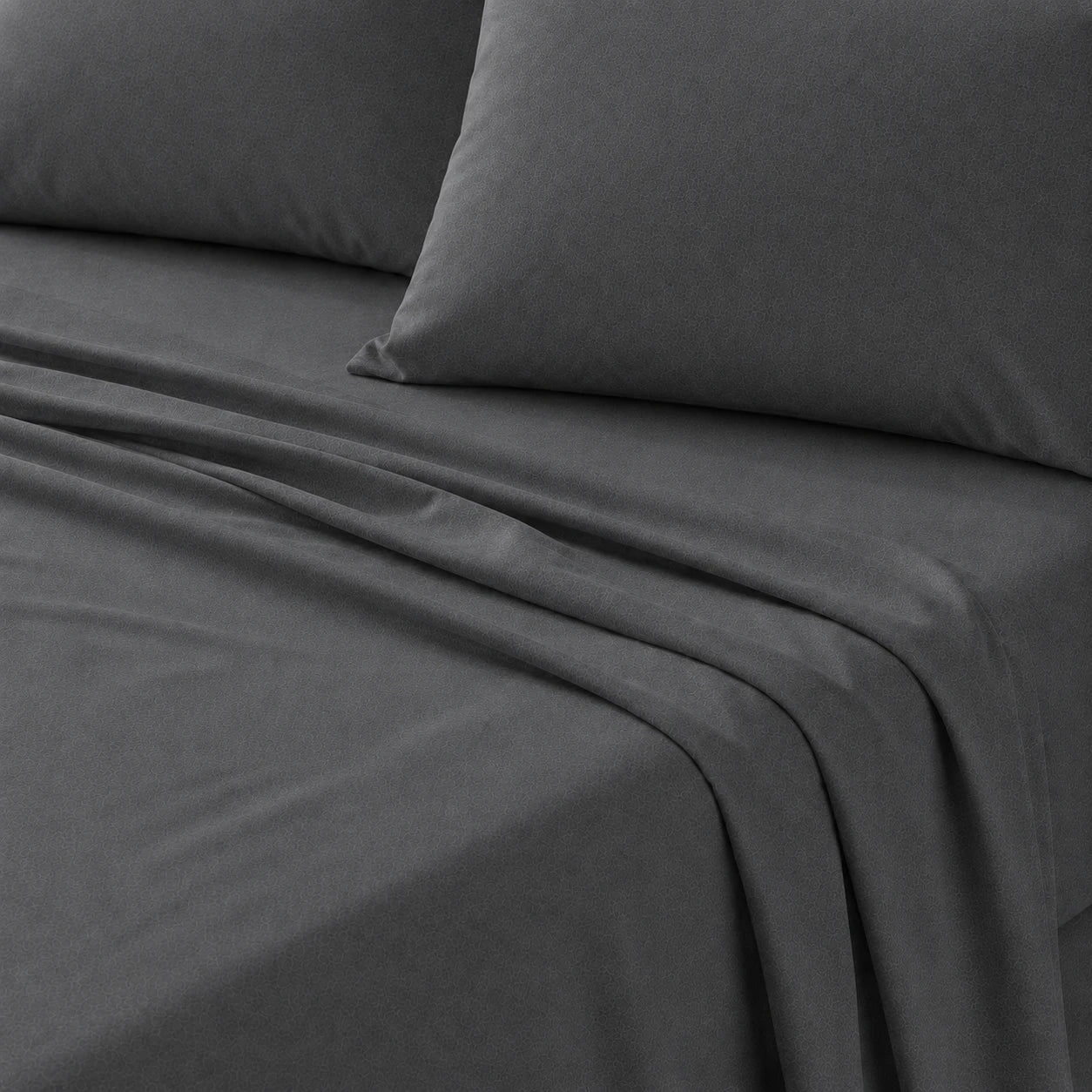 Plain Cotton Satin Bedsheet Set Charcoal Grey close range shot 