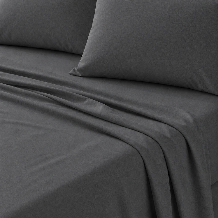 Plain Cotton Satin Bedsheet Set Charcoal Grey close range shot 