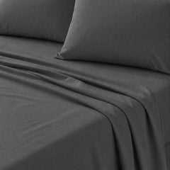 Plain Cotton Satin Bedsheet Set Charcoal Grey close range shot 