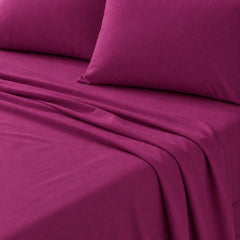Plain Cotton Satin Bedsheet Set Meganta Plum close range shot