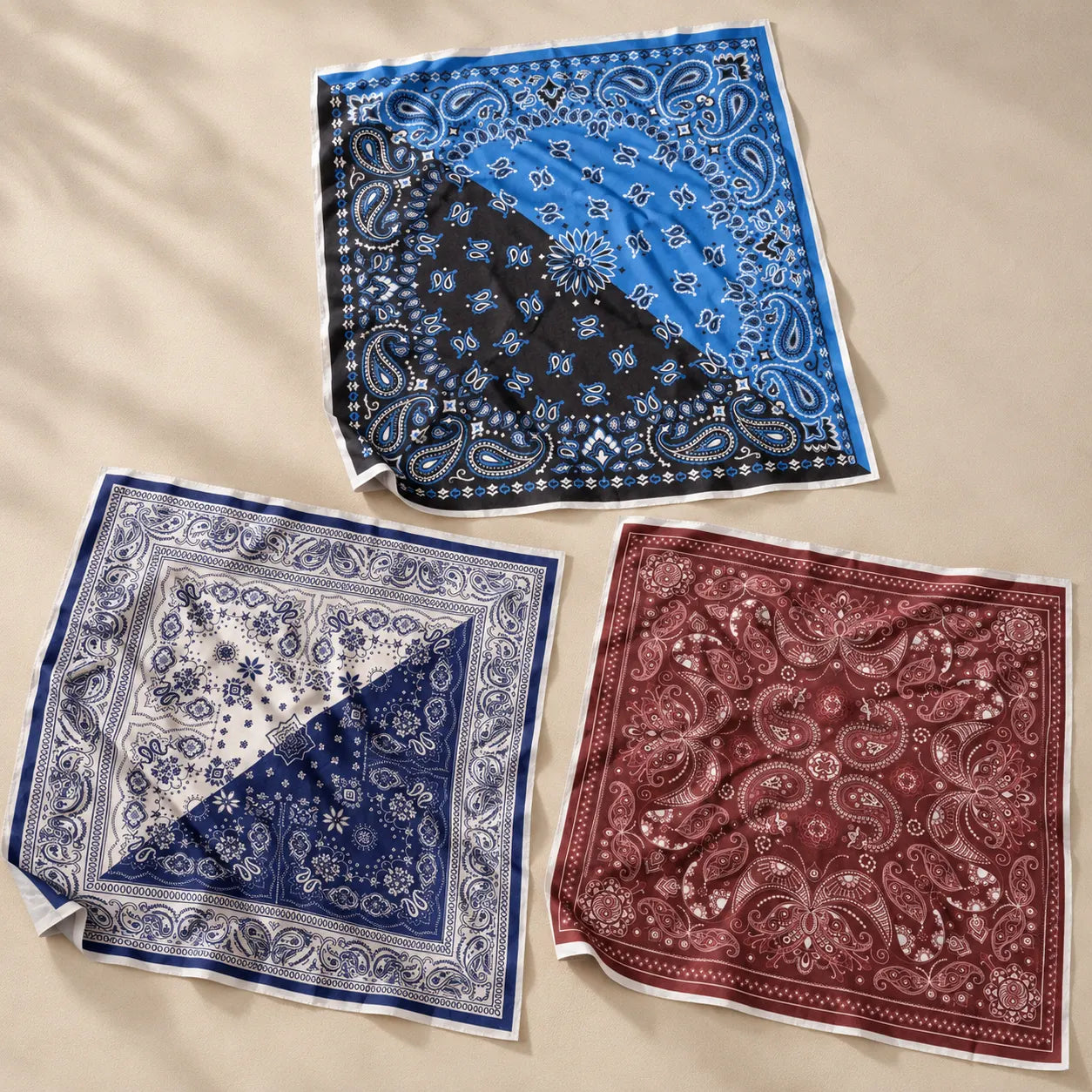 Rovelle Bandana Set Pack Of 3 placed on a light beige surface 