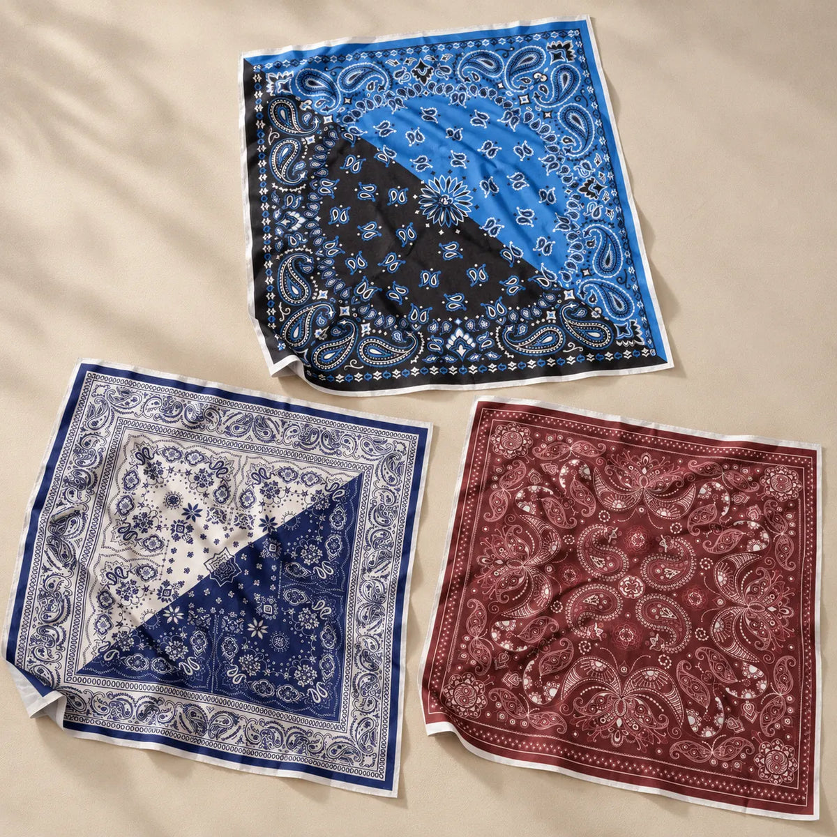 Rovelle Bandana Set Pack Of 3 placed on a light beige surface 