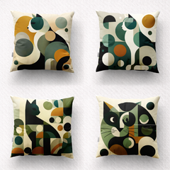 Abstract Geometric Cat Pattern Cushion Cover Pack of 4