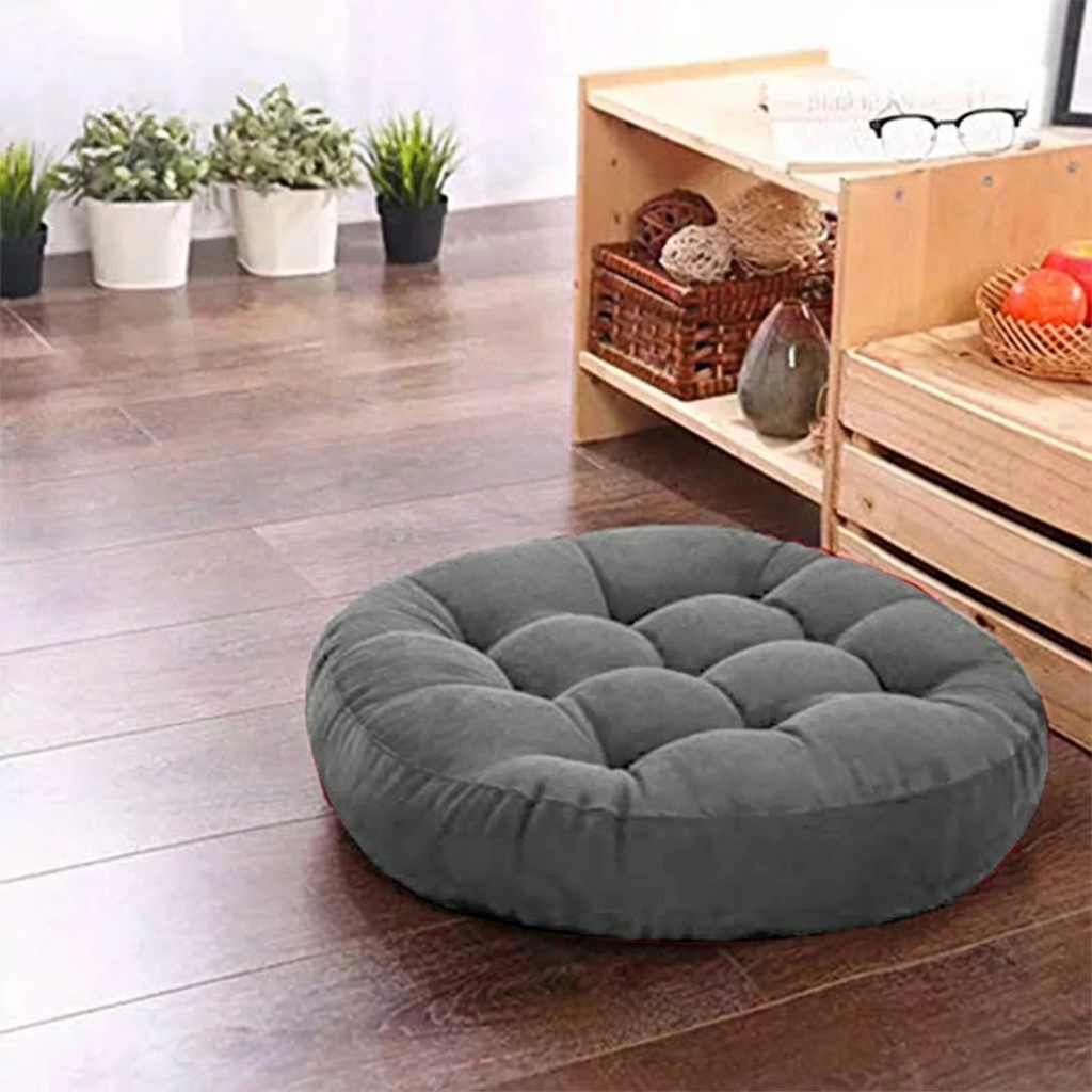 Grey Single Solid Velvet Floor Filled Cushion
