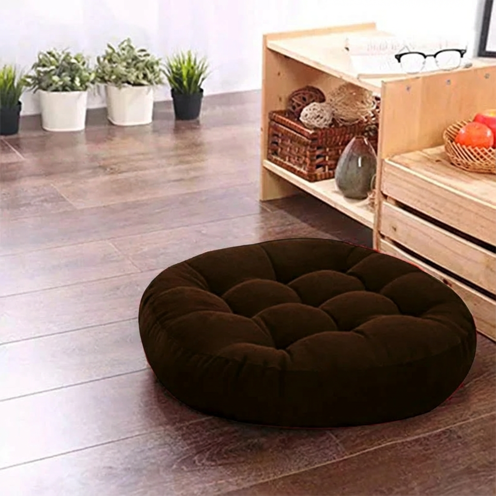 Dark Brown Single Solid Velvet Floor Filled Cushion