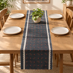 SunlitFloralTablerunnners placed on a table 

