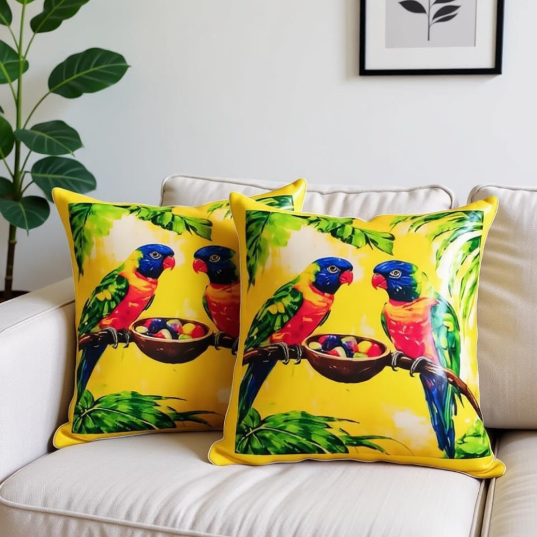 Sunny Jungle Birds Cushions Cover Pack of 2