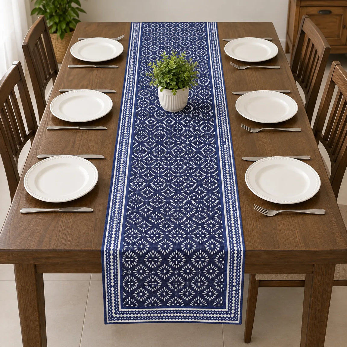 Classic Navy Bloom Table Runner