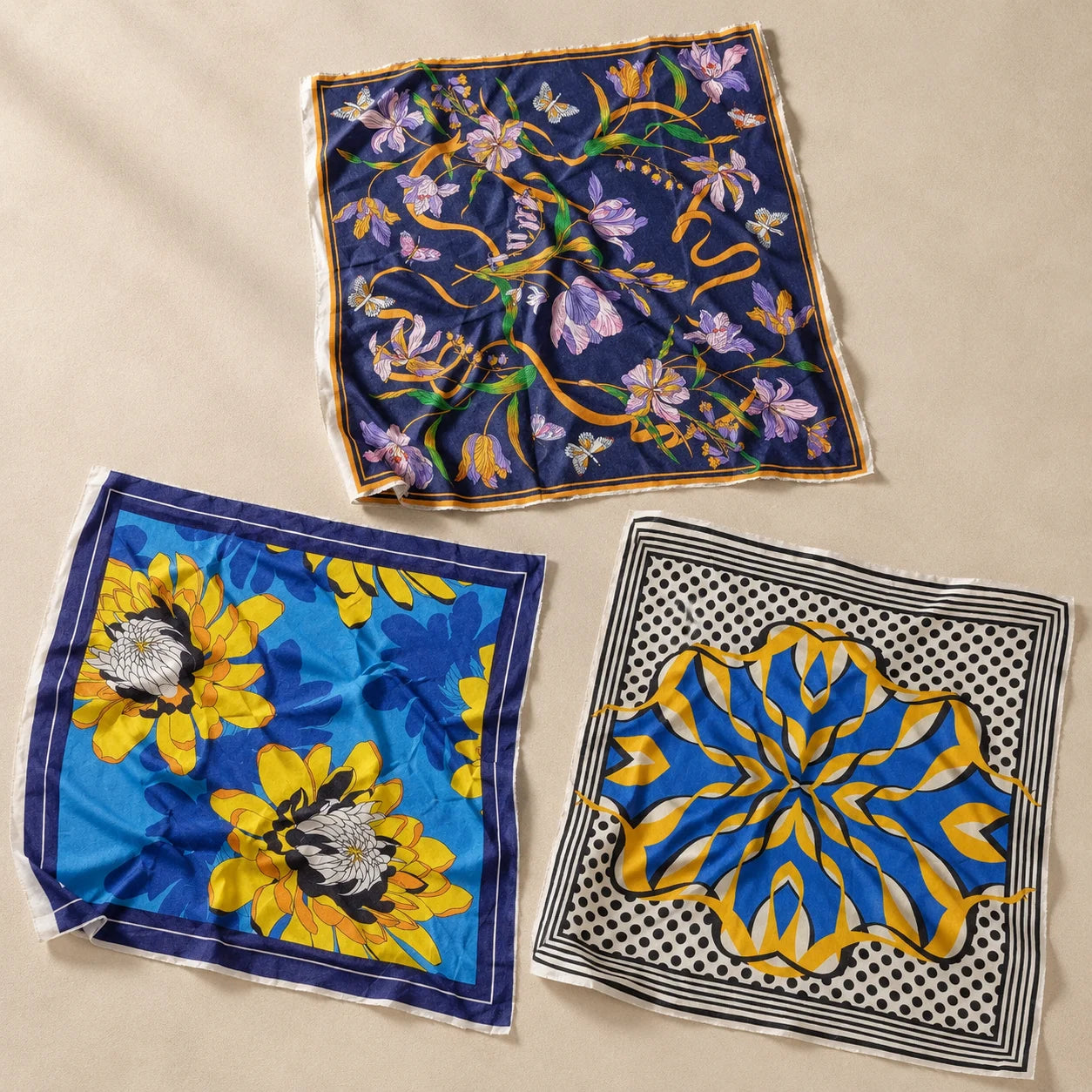 Vireza Bandana Set Pack Of 3 placed on a light beige surface 