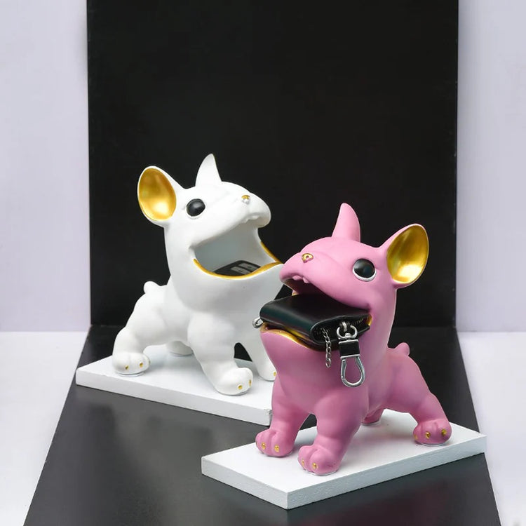 White and pink bulldog-shaped organizers displayed together.