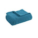 Folded teal ribbed cotton thermal blanket.