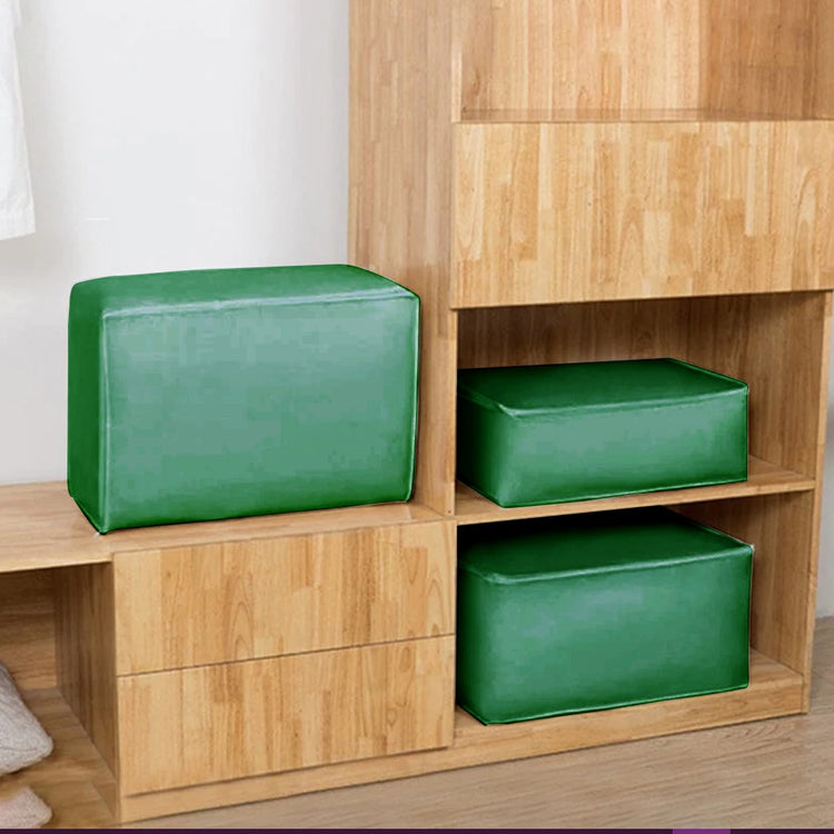Dark green zippered storage cubes arranged in a wardrobe.