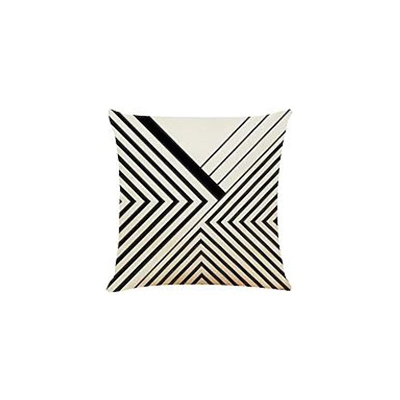 Cream cushion cover with fine black diagonal lines meeting in an X pattern.