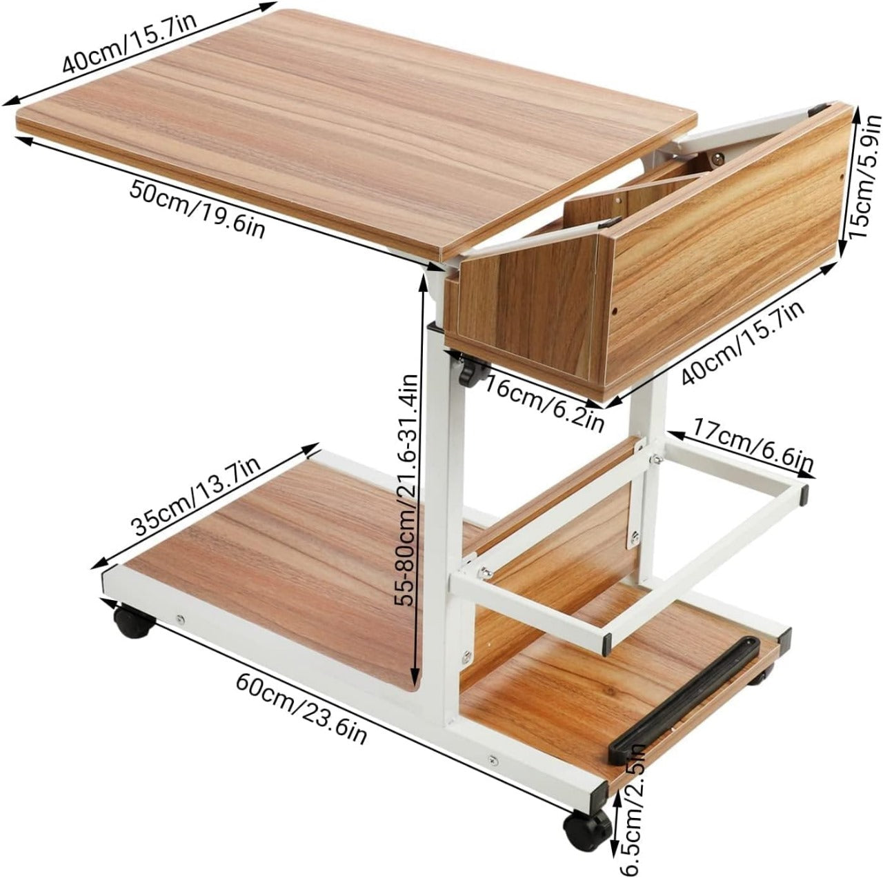 Side Computer Tble Movable Bed Side Computer Table With Wheels Storage Adjustable Table ...