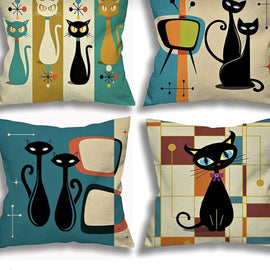 Cat Modern Art Cushion Covers Pack of 4