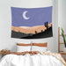 Desert landscape tapestry with a crescent moon and cactus silhouettes.