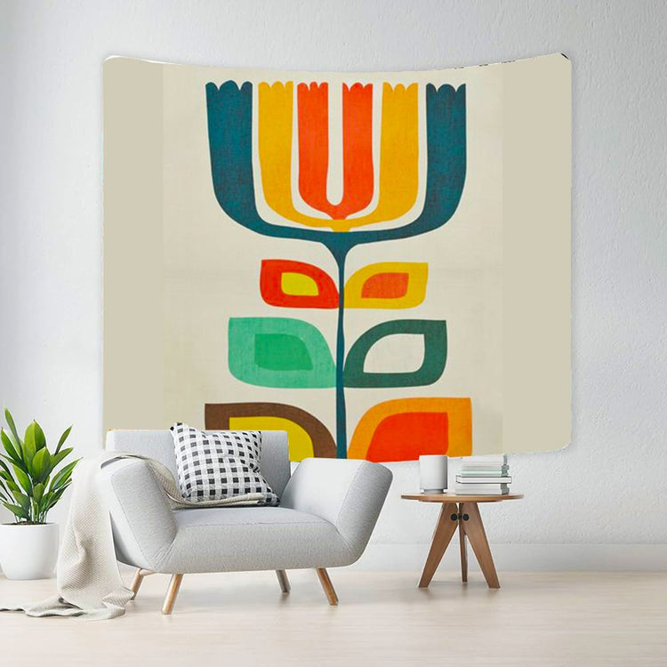 Cream tapestry with a stylised multicoloured flower design.