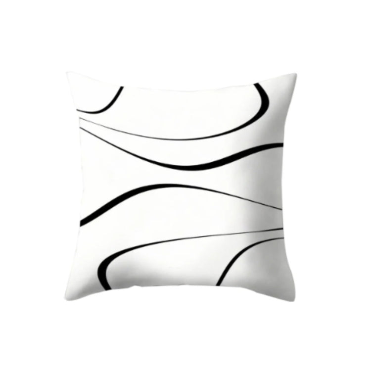 White cushion cover with thin sweeping black curves.