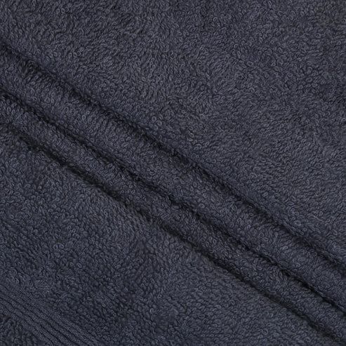Close-up of the hem and texture of charcoal grey towel fabric.
