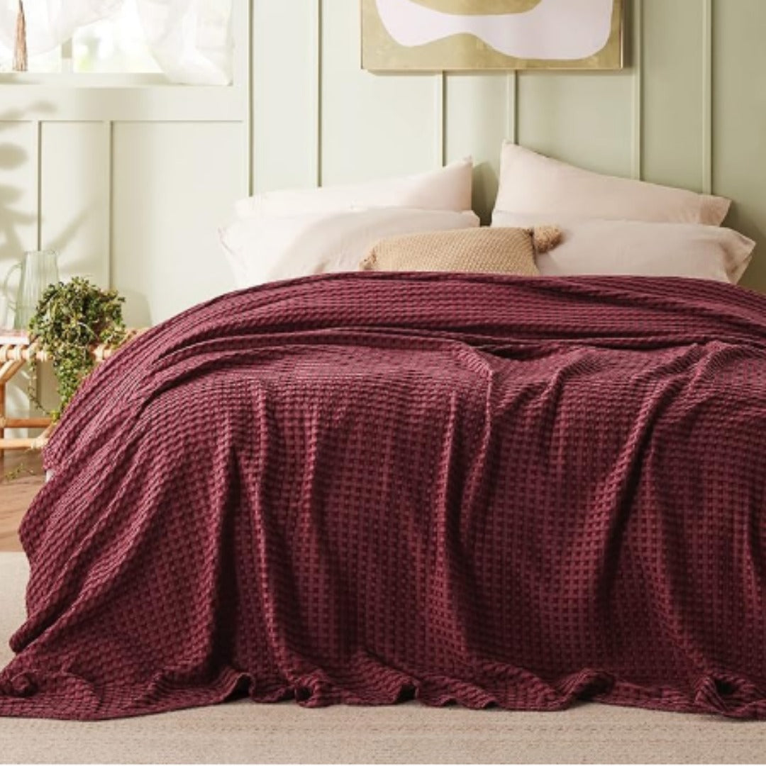 Bedsure Cooling Cotton Waffle King Size Blanket Summer Blanket Bamboo for Luxury Throws