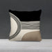 Black and cream cushion cover with fine curved lines and a taupe lower corner.